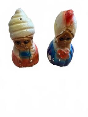 Vintage Dutch Boy Girl Chalkware Salt Pepper Shakers USA